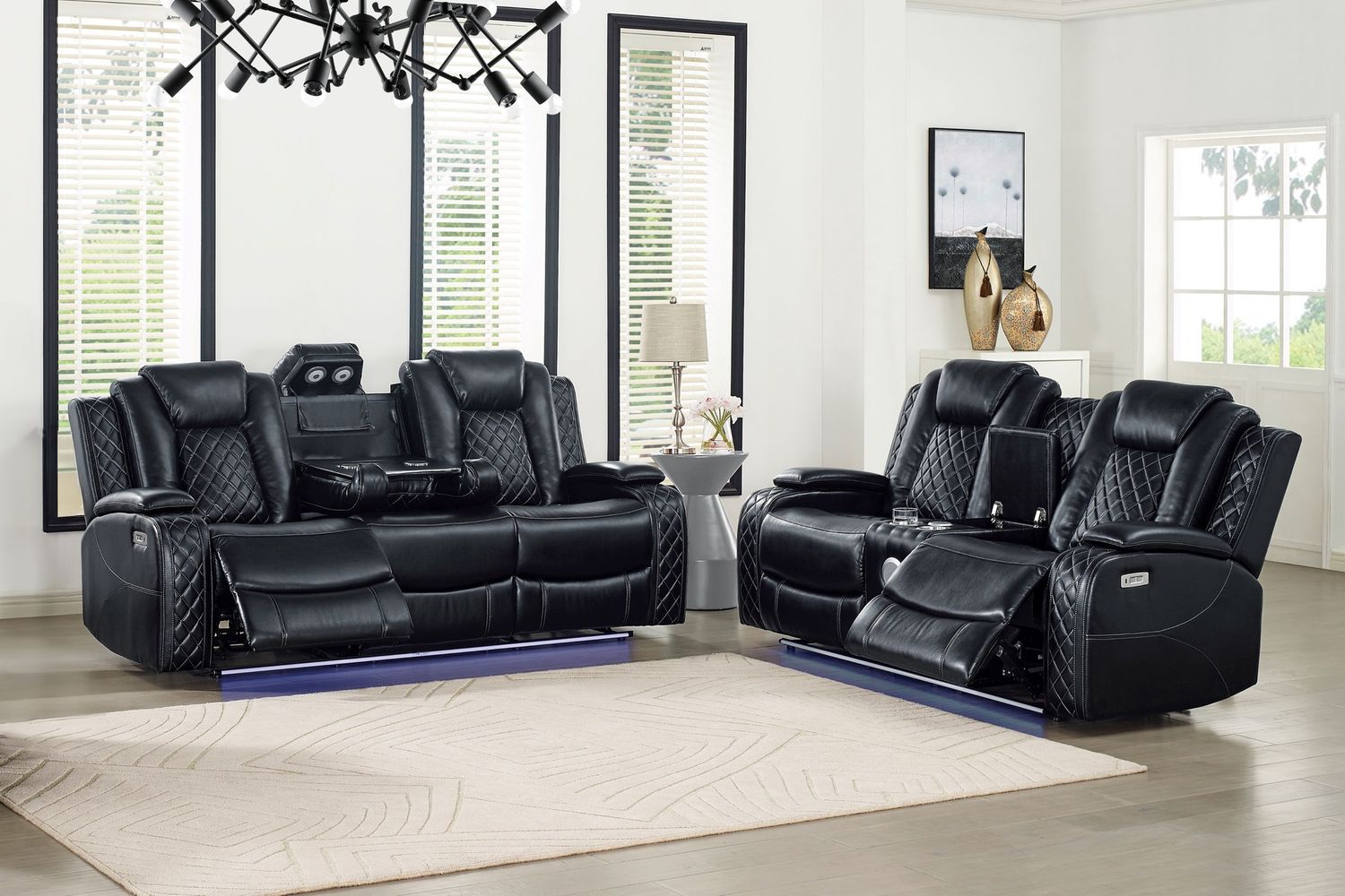 Orion 2 Pc Power Sofa and Love Seat, Colour: Black