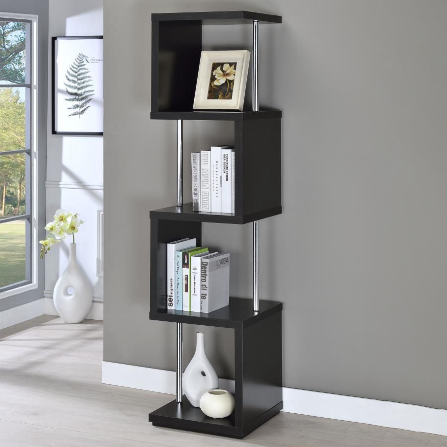 Baxter 4-Shelf Bookshelf Black &amp; Chrome