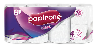 ​Туалетная бумага «Papirone VELVET» по 8 шт. 4 слоя