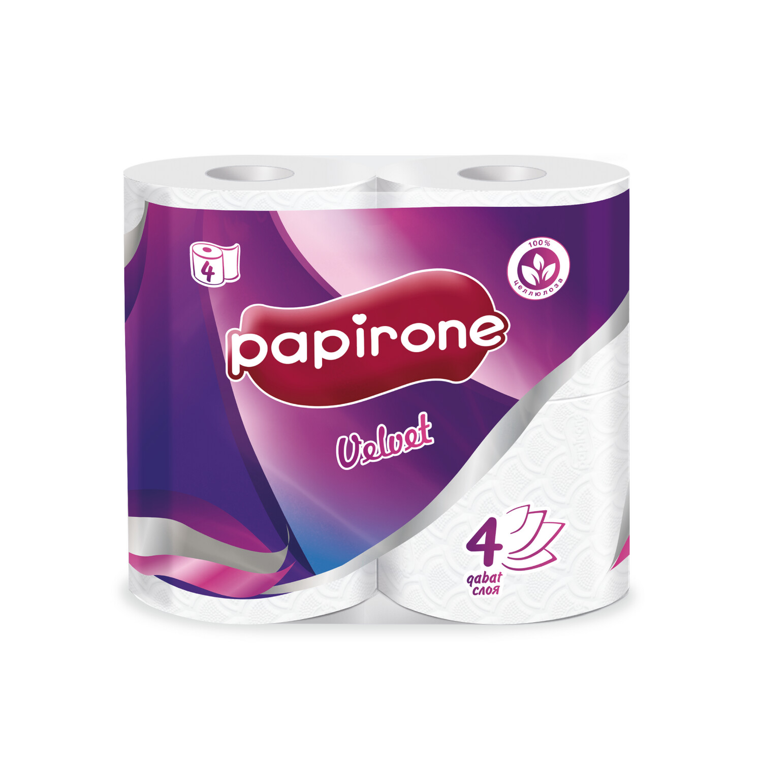 Туалетная бумага «Papirone VELVET» по 4 шт. 4 слоя