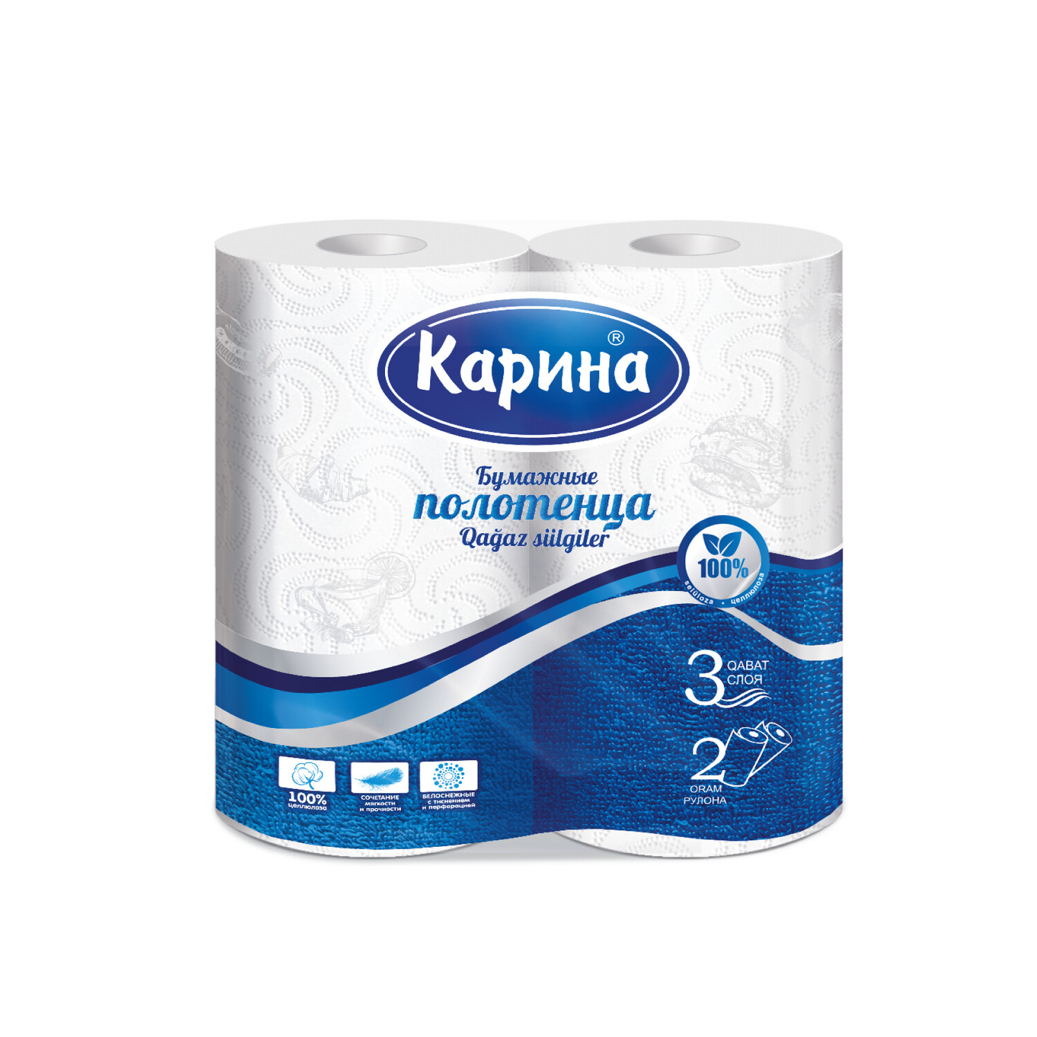 ​Бумажные полотенца Карина 2 шт 3 слоя белые