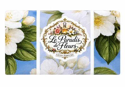 Парфюмерное мыло Le Paradis de Fleurs Jasmin d’Arabie 250 г. с пенной сеточкой для мытья тела