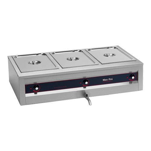 3x 1/1GN bain marie met aftapkraan