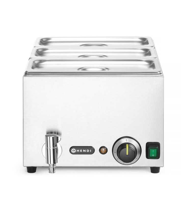 Set: Bain-marie HENDI Ranger met afvoerkraan + 3x GN 1/3 en deksel, HENDI, GN 1/1, 230V/1000W, 605x332x(H)242mm