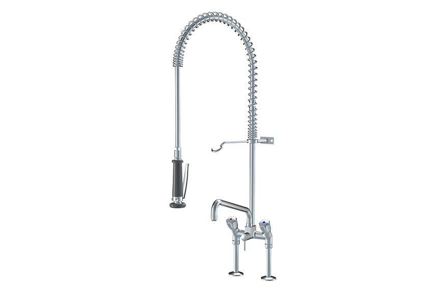 DUBBELGATS VOORSPOELDOUCHE VERHOOGD INCL. TUSSENKRAAN - TAFELMODEL