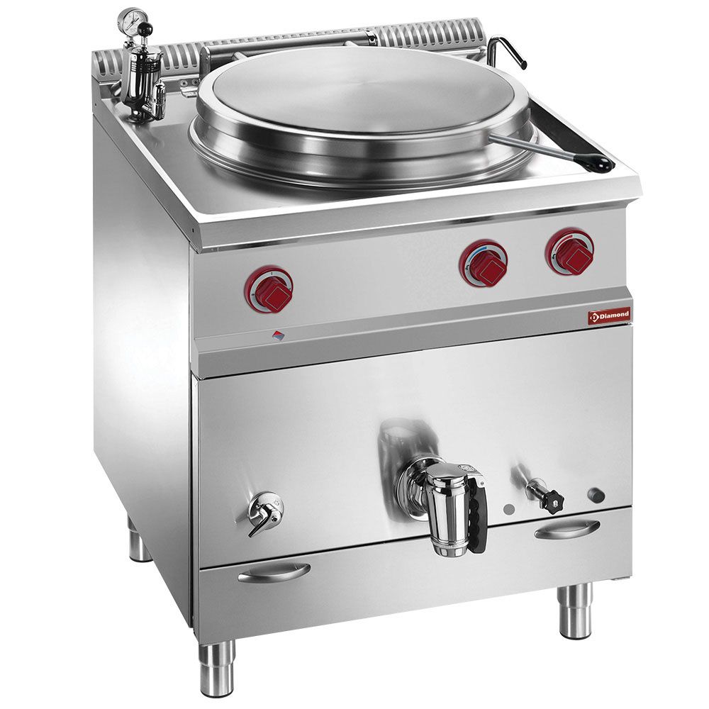 Ronde gas kookketel 50 liter, indirecte verwarming