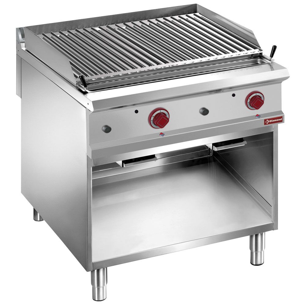 Gaslavasteengrill 1/1 module ,rooster 2 zijden roestvrij staal, op  open kast