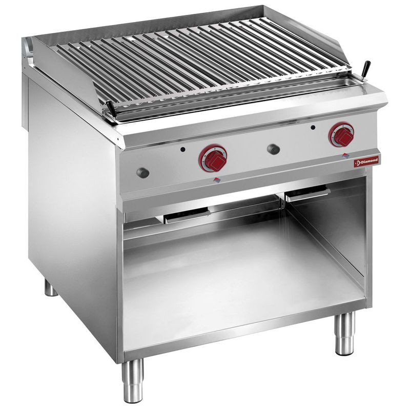 Gaslavasteengrill 1/1 module ,rooster 2 zijden roestvrij staal, op  open kast