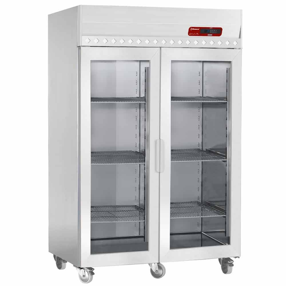 Koelkast geventileerd 1400 liter, 2 glazen deuren GN 2/1, op wielen