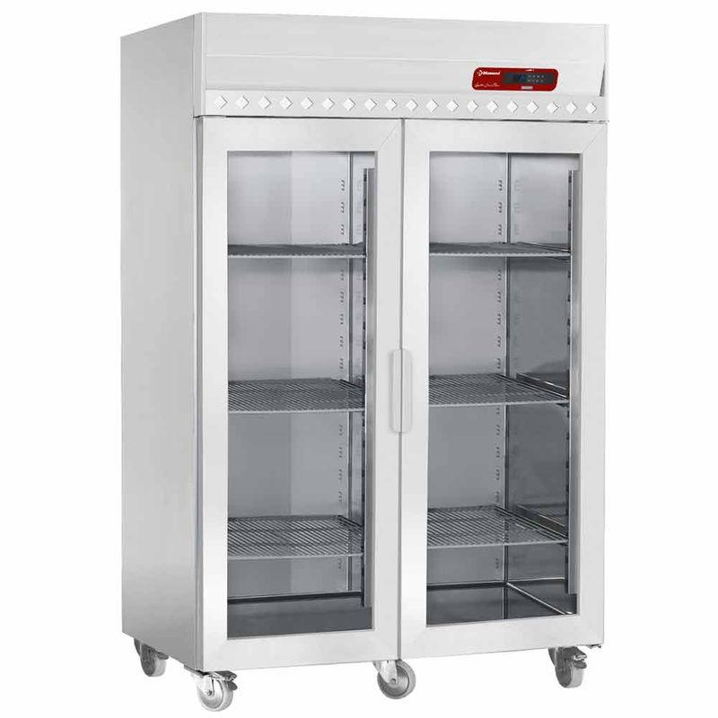 Koelkast geventileerd 1400 liter, 2 glazen deuren GN 2/1, op wielen