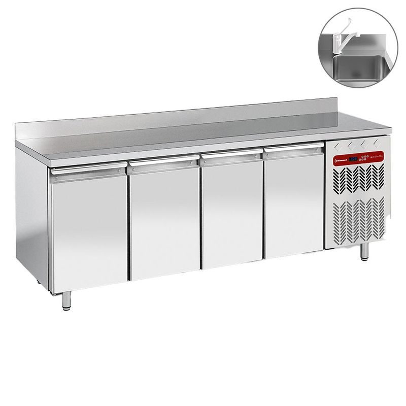 Geventileerde koeltafel &quot;muraal&quot;, 4 deuren GN 1/1, met spoelbak