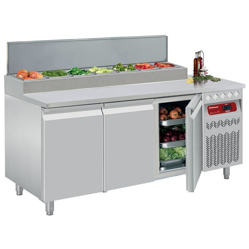 Koeltafel geventileerd + Kit 6 roestvrijstalen wielen + 3 Rilsanised roosters