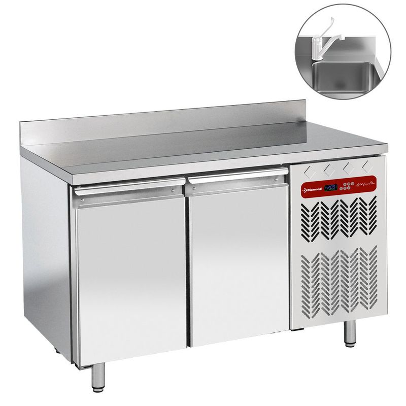 Geventileerde koeltafel &quot;muraal&quot;,  2 deuren GN 1/1, met spoelbak