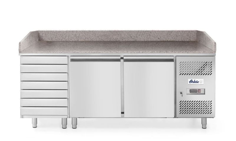 Pizzawerkbank met 2 deuren en 7 lades 280L, Arktic, 250L, 230V/250W, 2020x802x(H)1000mm