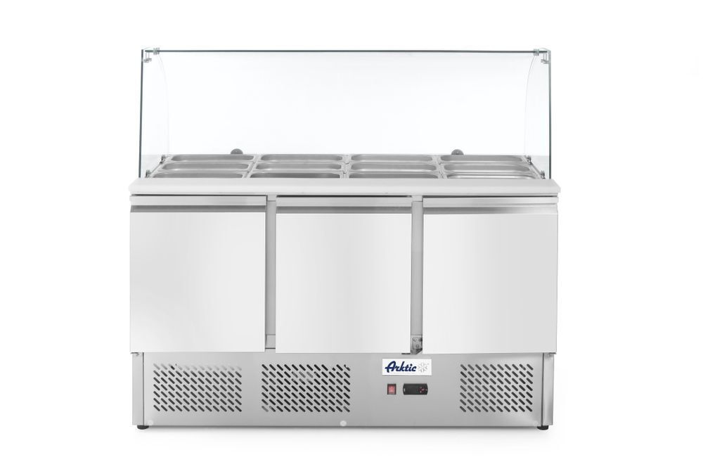 Saladette met 3 deuren en glazen vitrine 380L, Arktic, 230V/310W, 1390x702x(H)1330mm