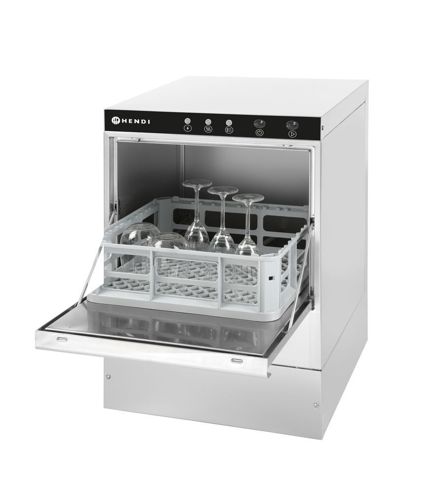 Glazen vaatwasser 40x40 - elektronische bediening, HENDI, met afvoerpomp, 230V/2800W, 472x566x(H)705mm