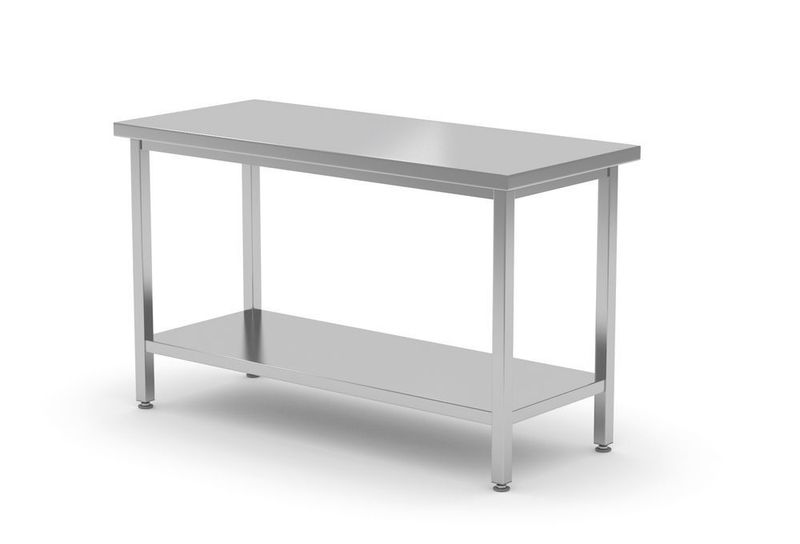 Centrale werktafel zware uitvoering met plank, 700 mm diep, HENDI, Kitchen Line, 1400x700x(H)850mm