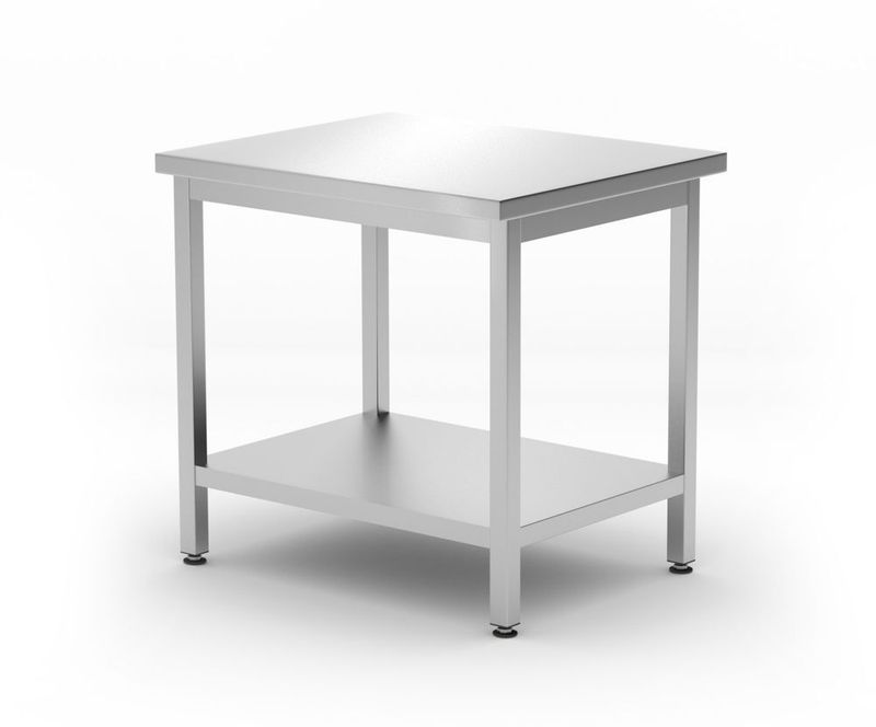 Centrale werktafel met een schap Budget Line â€“ geschroefd, diepte: 600 mm, HENDI, Budget Line, 800x600x(H)850mm