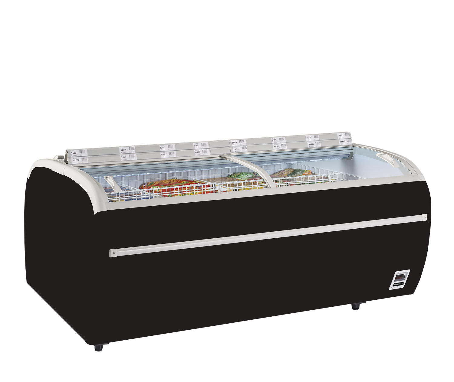 Zwarte supermarktvriezer