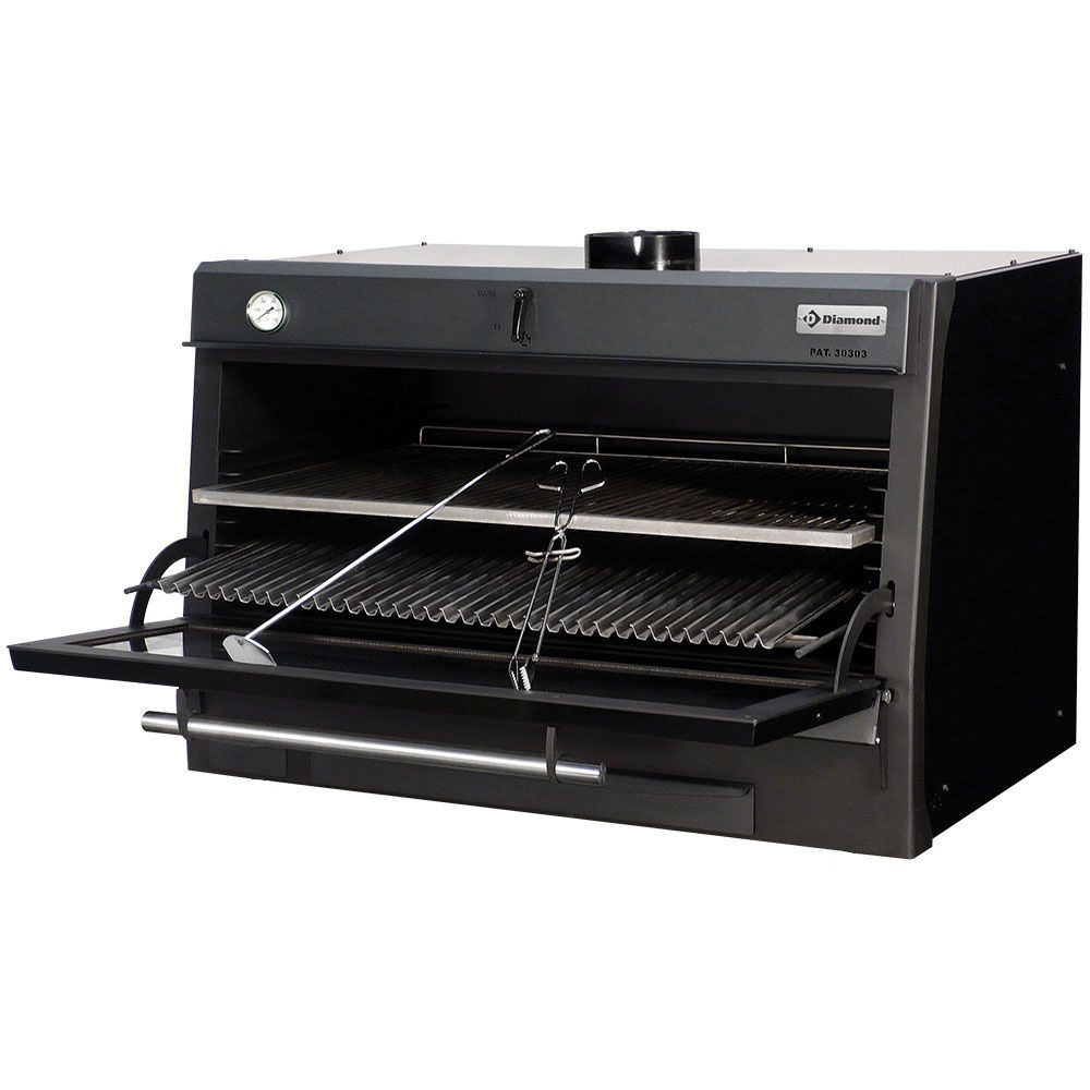 Houtskooloven-BBQ, GN 2/1 + GN1/1 (120 Kg/h)/Zwart