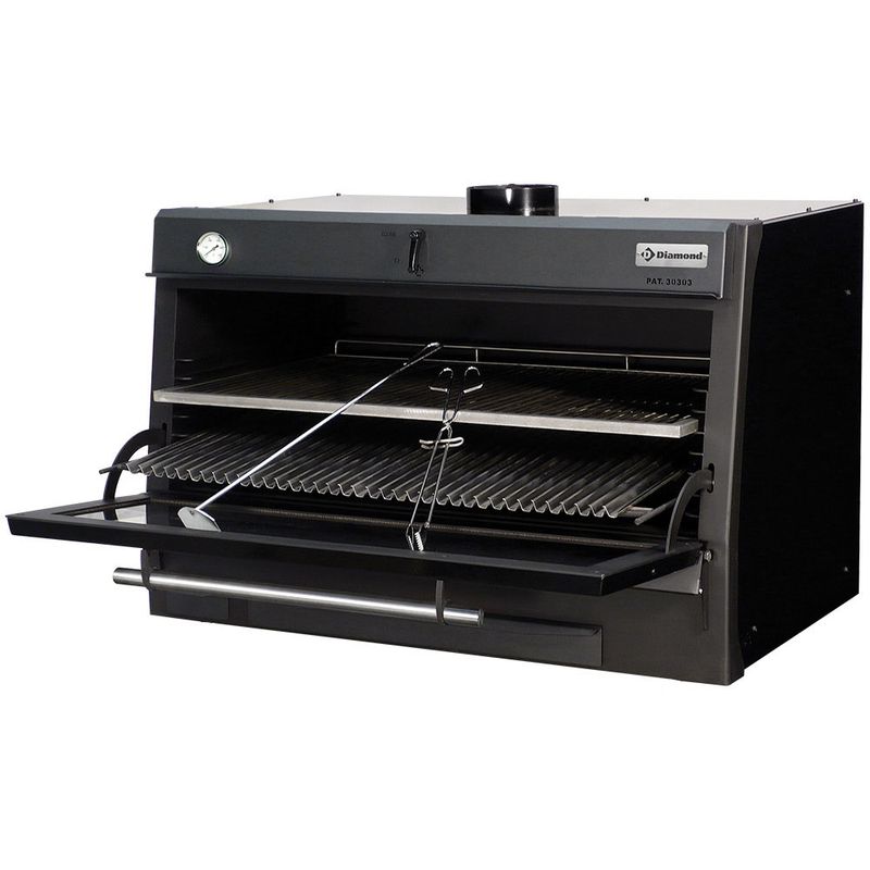 Houtskooloven-BBQ, GN 2/1 + GN1/1 (120 Kg/h)/Zwart