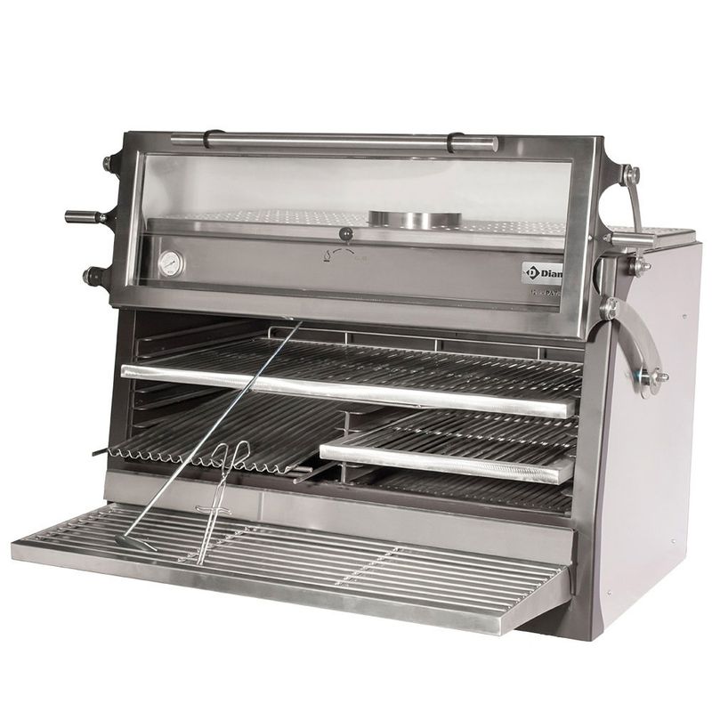 Houtskooloven-BBQ, GN 2/1 + GN1/1 (120 Kg/h)- Hefbare deur/Roestvrij staal