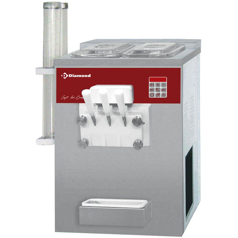 Soft ice-cream machine, 2 smaken + 1 mengsel, 15 Kg/u, luchtcond.
