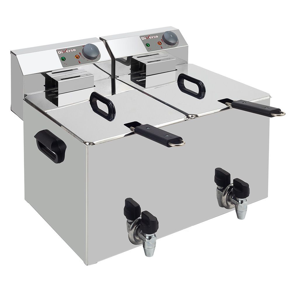 Elektrische friteuse tafelmodel 2x 8 liter + aftapkraan