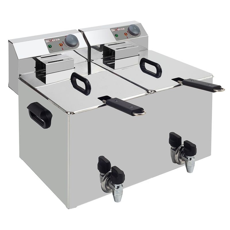 Elektrische friteuse tafelmodel 2x 8 liter + aftapkraan