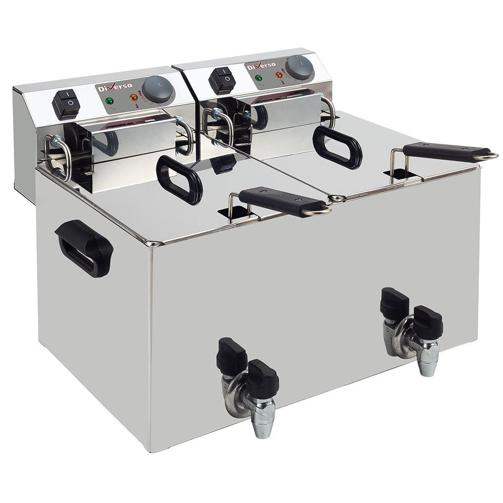 Elektrische friteuse tafelmodel 2x 10 liter + aftapkraan