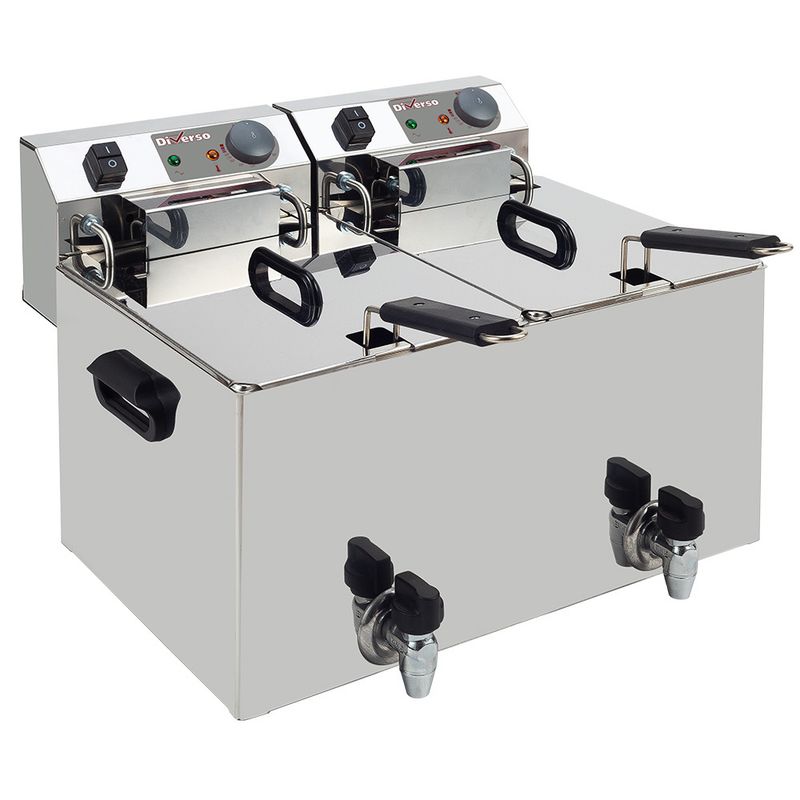 Elektrische friteuse tafelmodel 2x 10 liter + aftapkraan