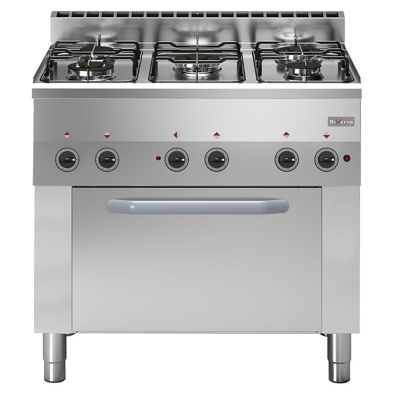 Gasfornuis 5 branders, elektrische convectieoven 4x GN 1/1