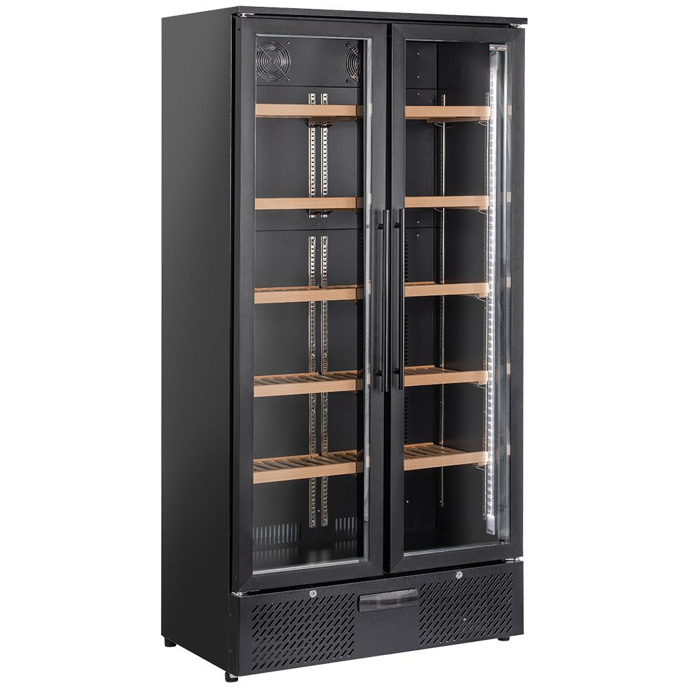 Wijnkast vitrine, dubbele deur, 460 liter, 1 temperatuur - ZWART