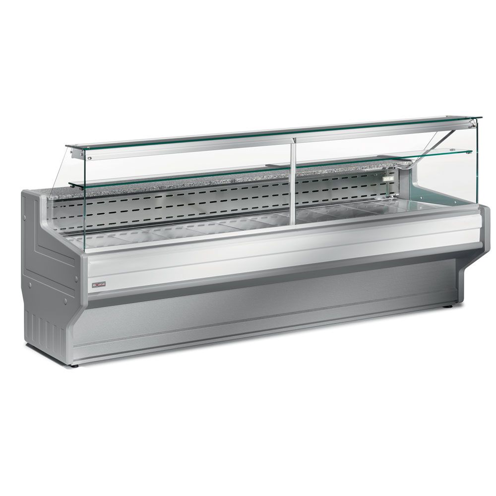 Gekoelde vitrinetoonbank met rechte ruit 90°, met reserve