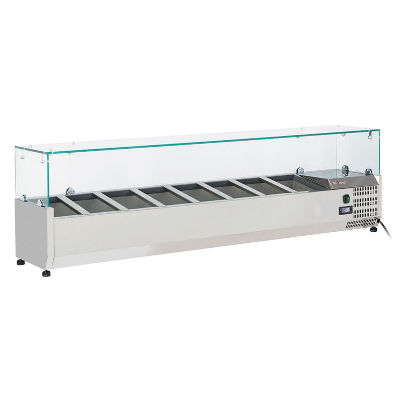 Gekoelde opzetstructuur 8x GN 1/4 - 150 mm, met glasopbouw