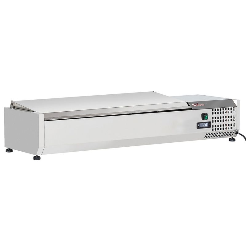 Gekoelde opzetvitrine 5 x GN 1/3 &amp; 1x GN 1/2 -150 mm, met R.V.S. deksel