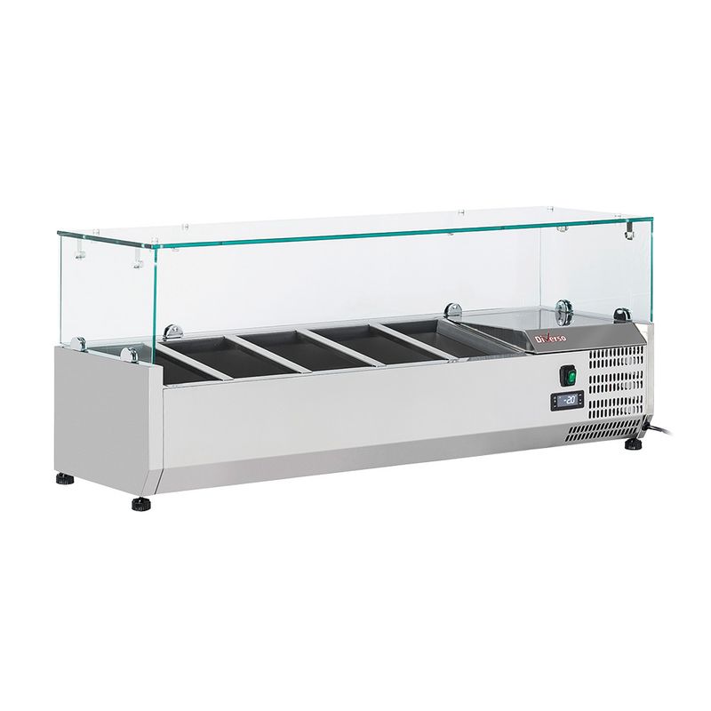 Gekoelde opzetstructuur 5x GN 1/4 - 150 mm, met glasopbouw