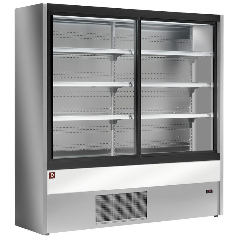 Gekoeld wandmeubel, geventileerd met glazen schuifdeuren - GRIJS/WIT