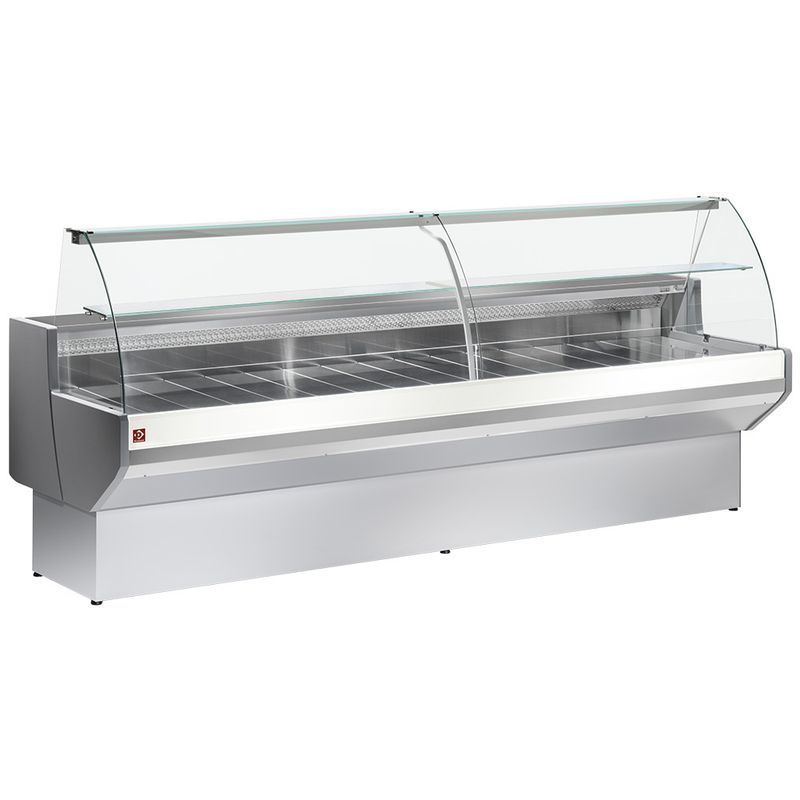 Gekoelde vitrinetoonbank gebogen ruit, geventileerd, met reserve - GRIJS/WIT