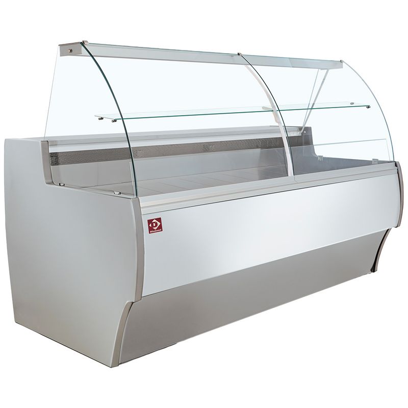 Gekoelde vitrinetoonbank gebogen ruit, geventileerd, met reserve - GRIJS/WIT