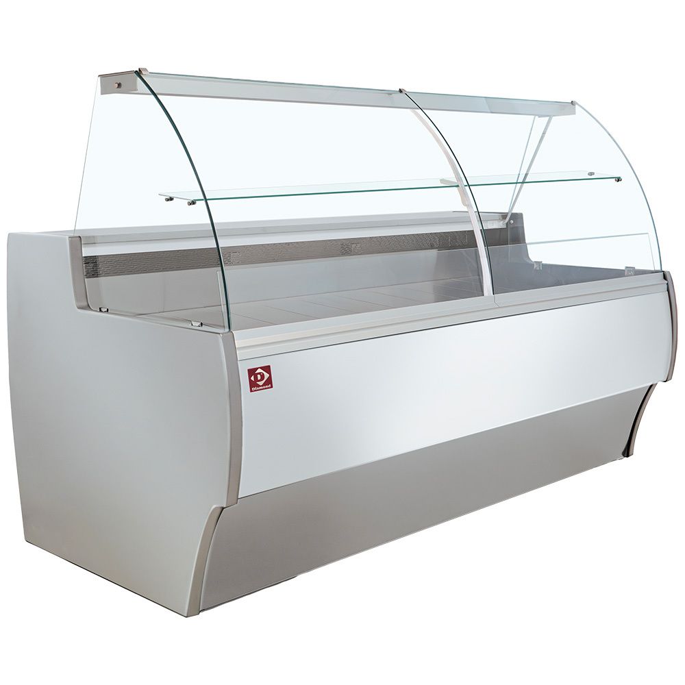 Gekoelde vitrinetoonbank gebogen ruit, geventileerd, met reserve - GRIJS/WIT