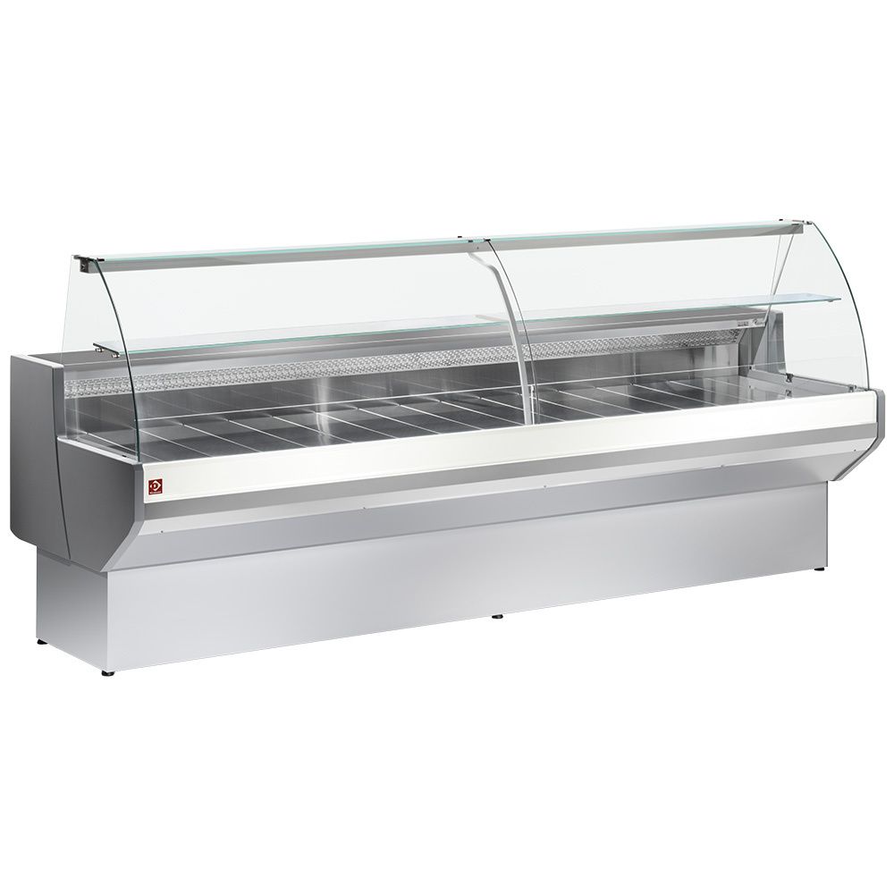 Gekoelde vitrinetoonbank gebogen ruit, geventileerd, met reserve - GRIJS/WIT