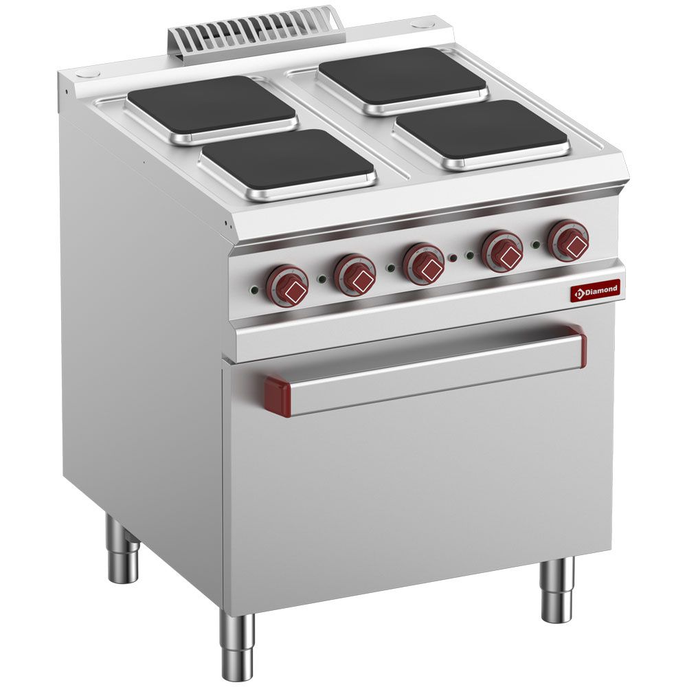 Elektrisch fornuis 4 vierkante platen op elektrische oven GN 2/1 en gril