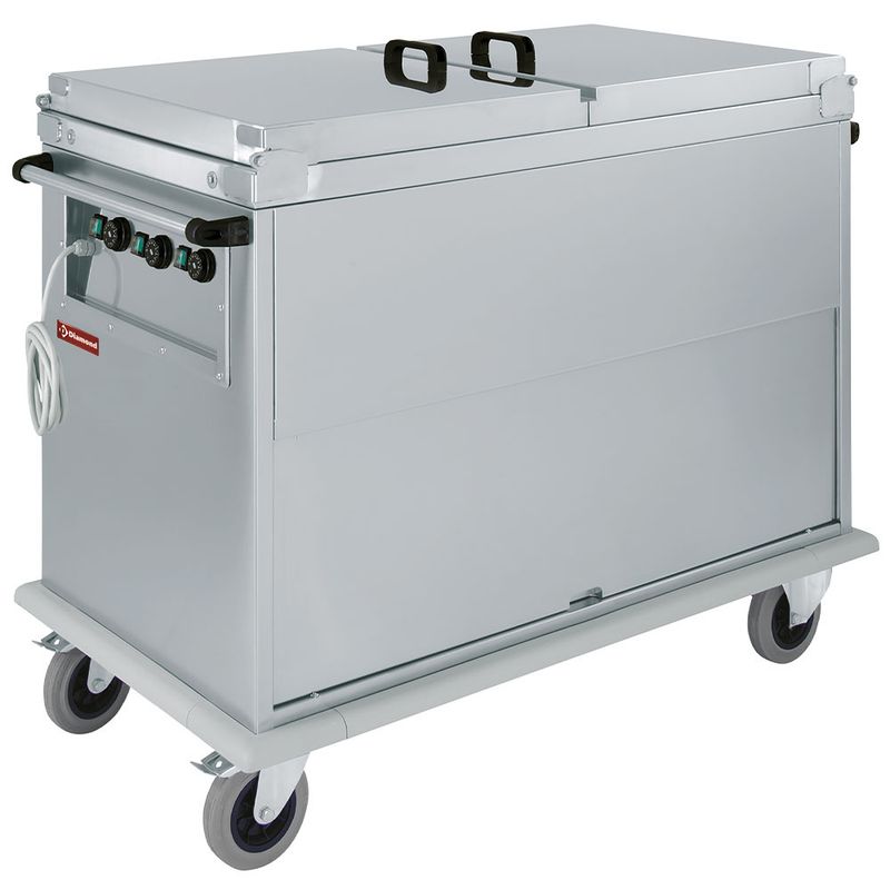 Bain-marie-wagen 3x GN 1/1, 3 T°, deksels, kast met draaideur