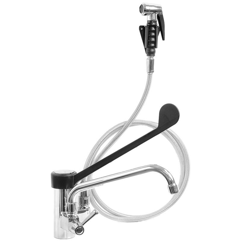 Kraan met mengkraangroep, elleboogbediening en sproeier uittrekbaar (MONO uitgang)