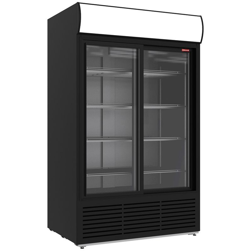 Positieve gekoelde vitrine 1230 liter, lichtbak, 2 schuifdeuren - ZWART