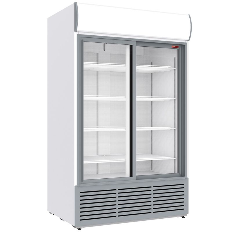 Positieve gekoelde vitrine 1230 liter, lichtbak, 2 schuifdeuren - WIT
