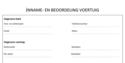 Inname formulier auto