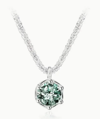 Olive Green 1CT, Sterling 925 Silver Sparkling Moissanite Decor Necklace + 18K Gold Plated V-Shaped Pendant Necklace Simple Style Jewelry Gift Women&#39;s Accessories