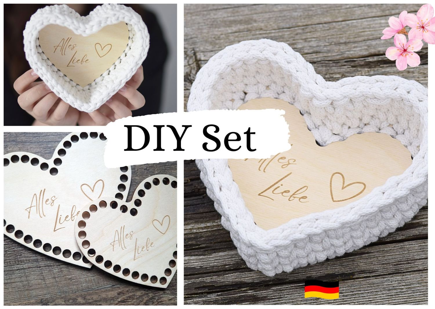 DIY Set HEART in Wunschfarbe häkeln, in 3 Größen,